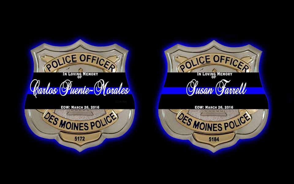 Memorial badges for officers Puente-Morales and Farrel